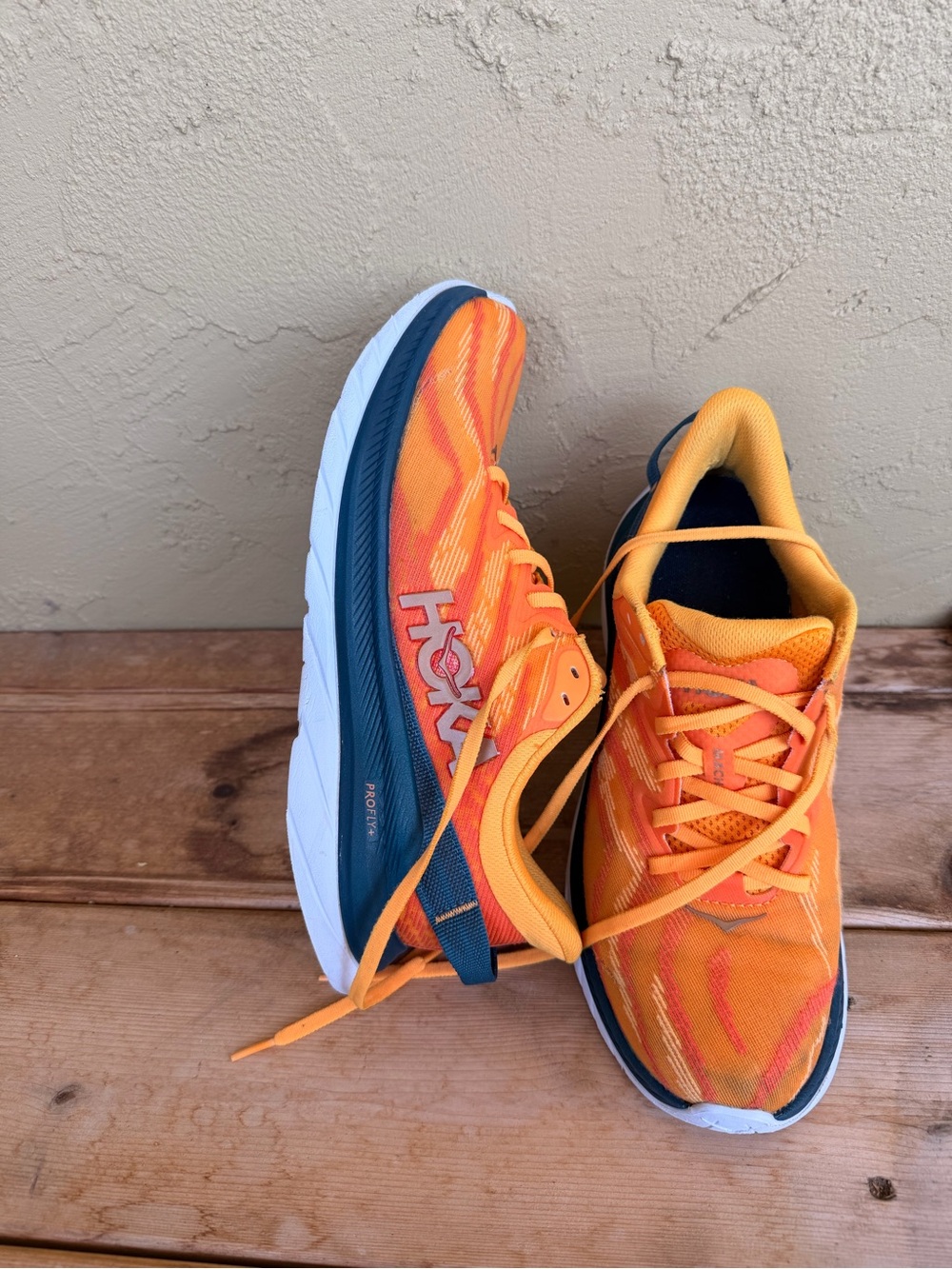 Hoka Orange and Navy Men's Athletic Running Shoes